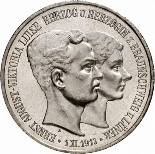 3 Mark Obverse Image minted in GERMANY in 1915A (1871-18 - Empire BRUNSWICK-WOLFENBUTTEL)  - The Coin Database