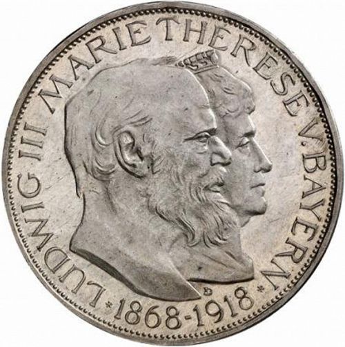3 Mark Obverse Image minted in GERMANY in 1918D (1871-18 - Empire BAVARIA)  - The Coin Database