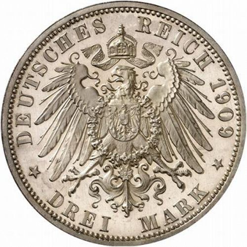 3 Mark Reverse Image minted in GERMANY in 1909A (1871-18 - Empire ANHALT-DESSAU)  - The Coin Database