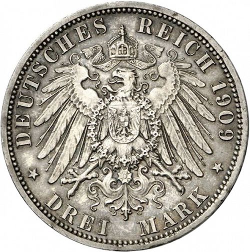 3 Mark Reverse Image minted in GERMANY in 1909A (1871-18 - Empire SCHWARZBURG-SONDERSHAUSEN)  - The Coin Database
