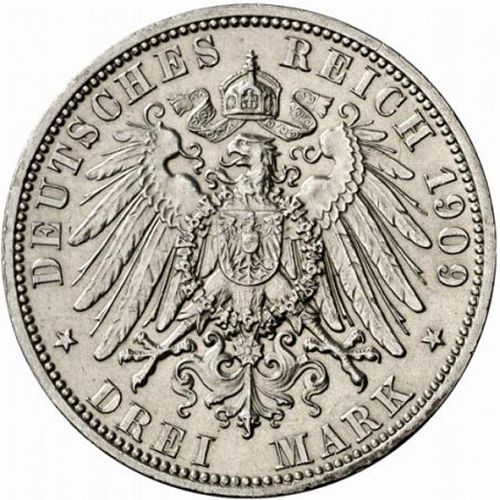3 Mark Reverse Image minted in GERMANY in 1909A (1871-18 - Empire REUSS-OBERGREIZ)  - The Coin Database