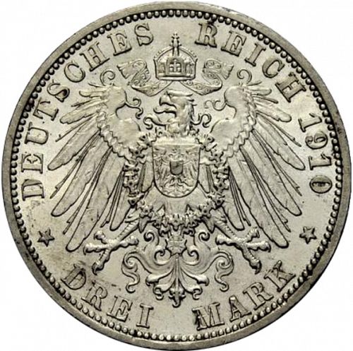 3 Mark Reverse Image minted in GERMANY in 1910A (1871-18 - Empire HESSE-DARMSTATDT)  - The Coin Database