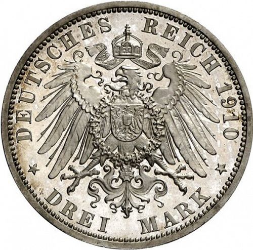 3 Mark Reverse Image minted in GERMANY in 1910A (1871-18 - Empire LUBECK)  - The Coin Database