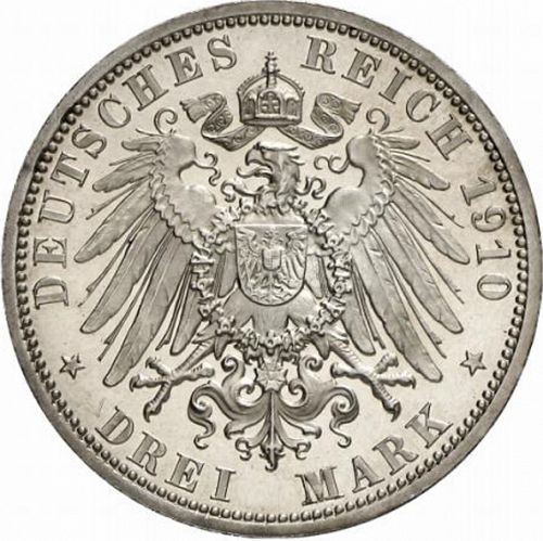3 Mark Reverse Image minted in GERMANY in 1910A (1871-18 - Empire SAXE-WEIMAR-EISENACH)  - The Coin Database
