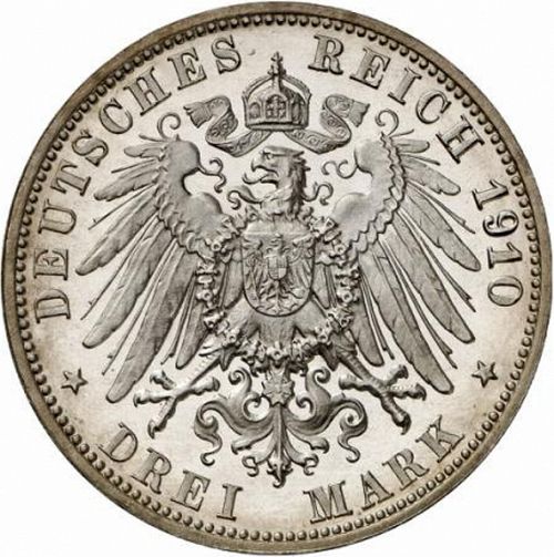 3 Mark Reverse Image minted in GERMANY in 1910F (1871-18 - Empire WURTTEMBERG)  - The Coin Database