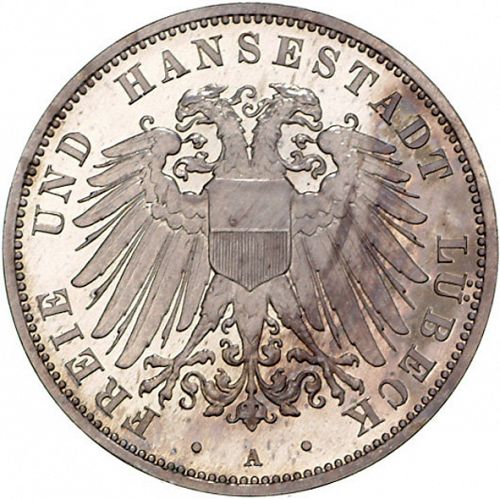 3 Mark Reverse Image minted in GERMANY in 1911A (1871-18 - Empire LUBECK)  - The Coin Database