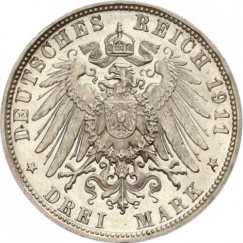 3 Mark Reverse Image minted in GERMANY in 1911D (1871-18 - Empire BAVARIA)  - The Coin Database