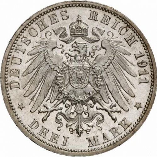 3 Mark Reverse Image minted in GERMANY in 1911F (1871-18 - Empire WURTTEMBERG)  - The Coin Database