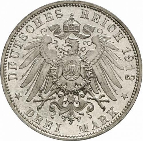 3 Mark Reverse Image minted in GERMANY in 1912D (1871-18 - Empire BAVARIA)  - The Coin Database