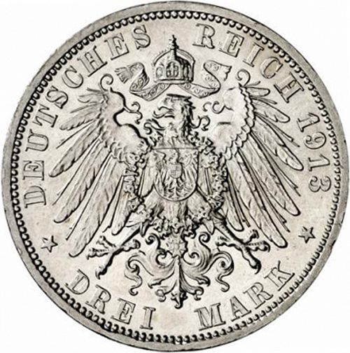 3 Mark Reverse Image minted in GERMANY in 1913A (1871-18 - Empire LIPPE-DETMOLD)  - The Coin Database