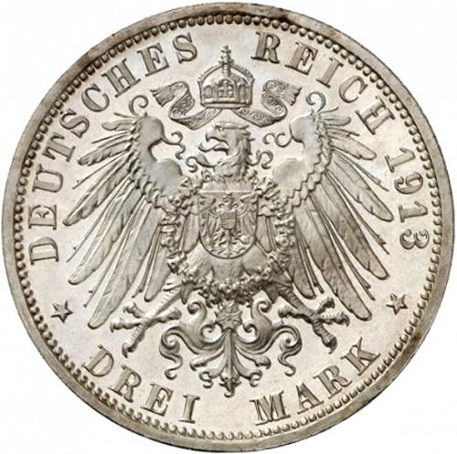 3 Mark Reverse Image minted in GERMANY in 1913A (1871-18 - Empire PRUSSIA)  - The Coin Database