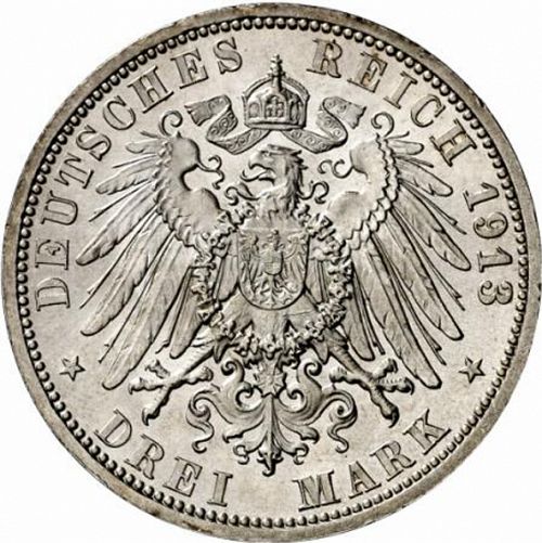 3 Mark Reverse Image minted in GERMANY in 1913A (1871-18 - Empire MECKLENBURG-STRELITZ)  - The Coin Database