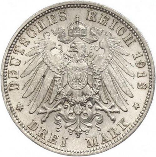 3 Mark Reverse Image minted in GERMANY in 1913D (1871-18 - Empire BAVARIA)  - The Coin Database