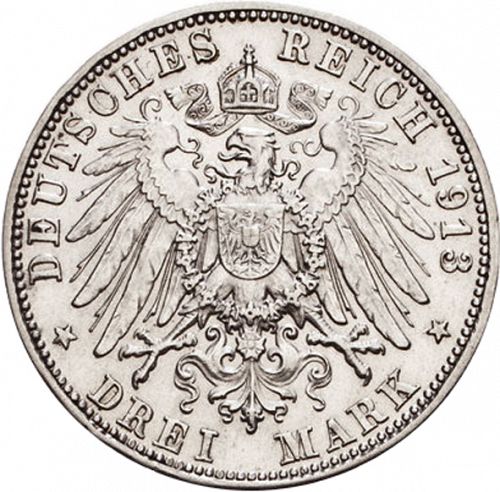 3 Mark Reverse Image minted in GERMANY in 1913D (1871-18 - Empire SAXE-MEININGEN)  - The Coin Database