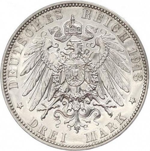 3 Mark Reverse Image minted in GERMANY in 1913J (1871-18 - Empire HAMBURG)  - The Coin Database