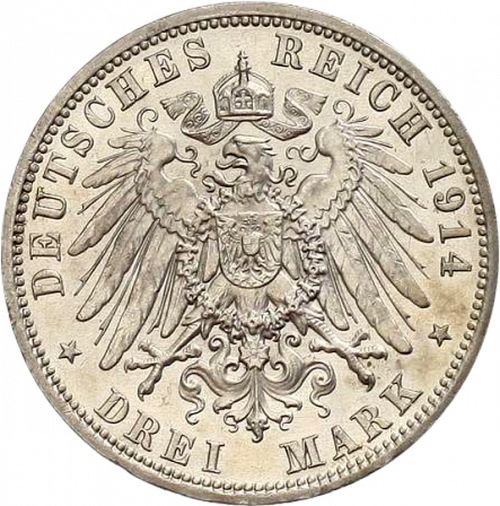 3 Mark Reverse Image minted in GERMANY in 1914A (1871-18 - Empire ANHALT-DESSAU)  - The Coin Database