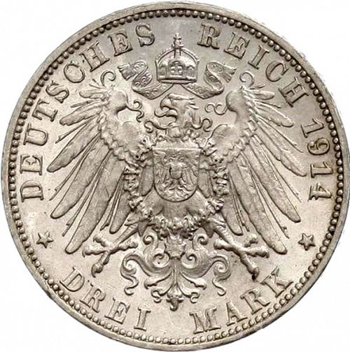 3 Mark Reverse Image minted in GERMANY in 1914F (1871-18 - Empire WURTTEMBERG)  - The Coin Database