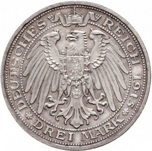3 Mark Reverse Image minted in GERMANY in 1915A (1871-18 - Empire MECKLENBURG-SCHWERIN)  - The Coin Database