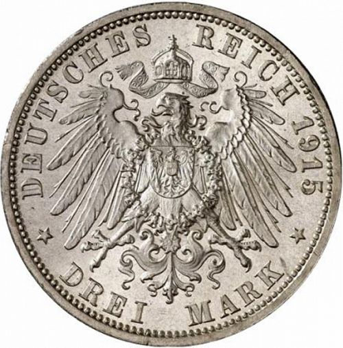 3 Mark Reverse Image minted in GERMANY in 1915A (1871-18 - Empire BRUNSWICK-WOLFENBUTTEL)  - The Coin Database