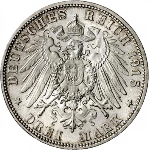 3 Mark Reverse Image minted in GERMANY in 1915 (1871-18 - Empire SAXE-MEININGEN)  - The Coin Database