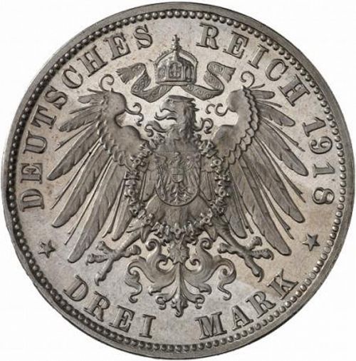 3 Mark Reverse Image minted in GERMANY in 1918D (1871-18 - Empire BAVARIA)  - The Coin Database