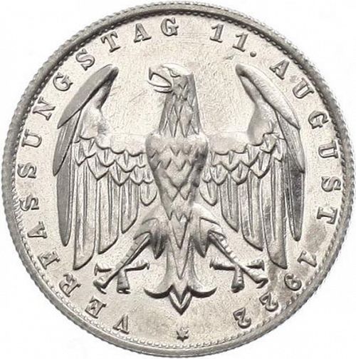 3 Mark Reverse Image minted in GERMANY in 1922J (1922-23 - Weimar Republic - Mark  Coinage)  - The Coin Database