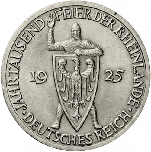 3 Reichsmark Obverse Image minted in GERMANY in 1925A (1924-38 - Weimar Republic - Reichsmark)  - The Coin Database