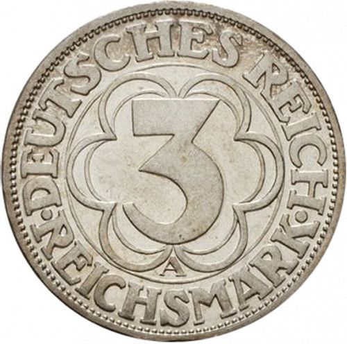3 Reichsmark Obverse Image minted in GERMANY in 1927A (1924-38 - Weimar Republic - Reichsmark)  - The Coin Database