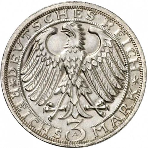3 Reichsmark Obverse Image minted in GERMANY in 1928A (1924-38 - Weimar Republic - Reichsmark)  - The Coin Database