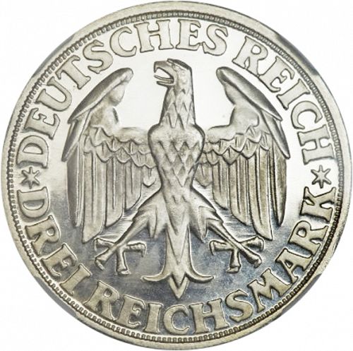 3 Reichsmark Obverse Image minted in GERMANY in 1928D (1924-38 - Weimar Republic - Reichsmark)  - The Coin Database