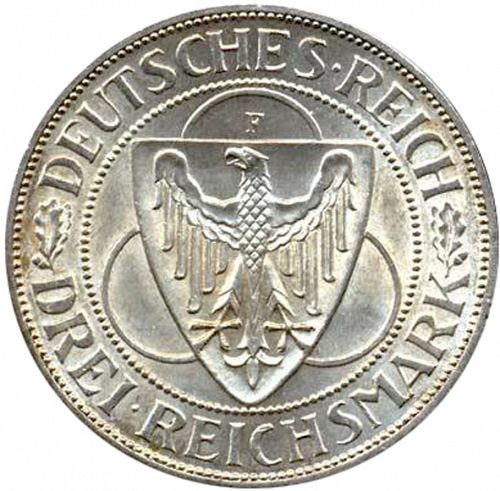 3 Reichsmark Obverse Image minted in GERMANY in 1930F (1924-38 - Weimar Republic - Reichsmark)  - The Coin Database