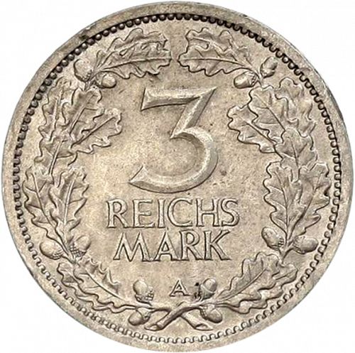 3 Reichsmark Obverse Image minted in GERMANY in 1931A (1924-38 - Weimar Republic - Reichsmark)  - The Coin Database