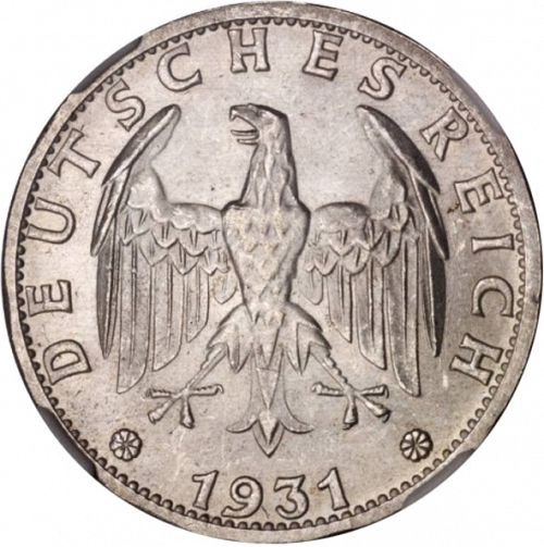 3 Reichsmark Obverse Image minted in GERMANY in 1931J (1924-38 - Weimar Republic - Reichsmark)  - The Coin Database