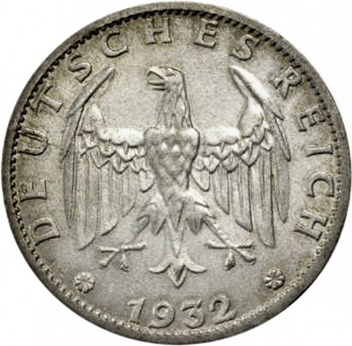 3 Reichsmark Obverse Image minted in GERMANY in 1932D (1924-38 - Weimar Republic - Reichsmark)  - The Coin Database
