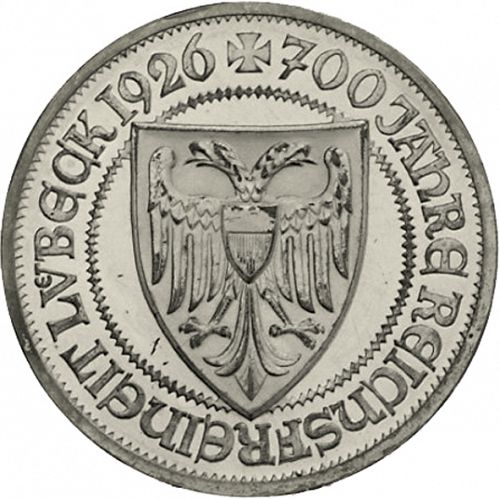 3 Reichsmark Reverse Image minted in GERMANY in 1926A (1924-38 - Weimar Republic - Reichsmark)  - The Coin Database