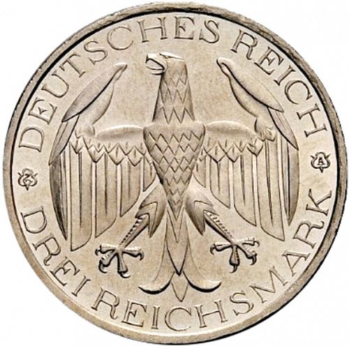 3 Reichsmark Reverse Image minted in GERMANY in 1929A (1924-38 - Weimar Republic - Reichsmark)  - The Coin Database