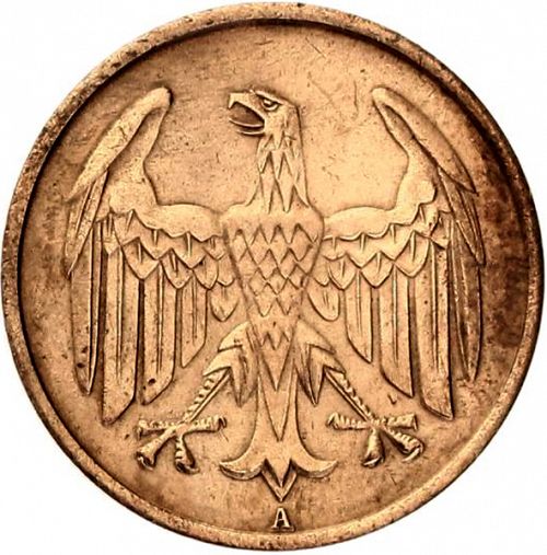 4 Pfenning Reverse Image minted in GERMANY in 1932A (1924-38 - Weimar Republic - Reichsmark)  - The Coin Database
