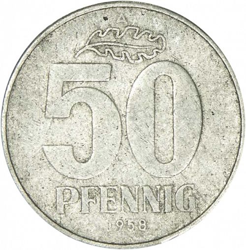 50 Pfennig Reverse Image minted in GERMANY in 1958A (1949-90 - Democratic Republic)  - The Coin Database