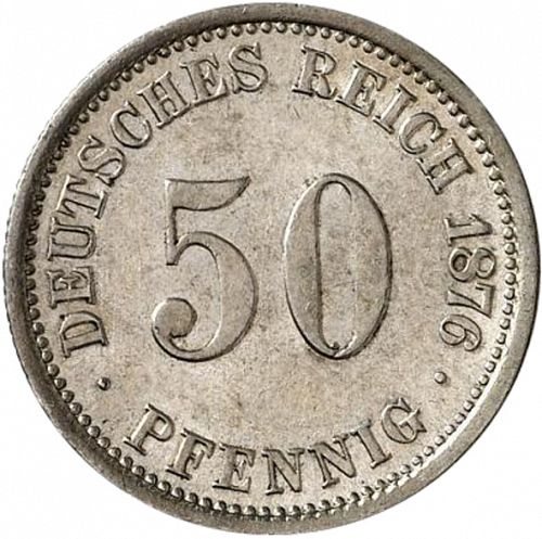 50 Pfenning Obverse Image minted in GERMANY in 1876F (1871-18 - Empire)  - The Coin Database