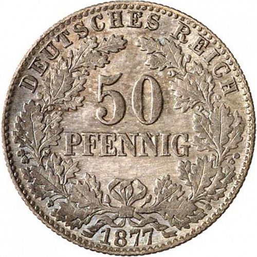 50 Pfenning Obverse Image minted in GERMANY in 1877B (1871-18 - Empire)  - The Coin Database
