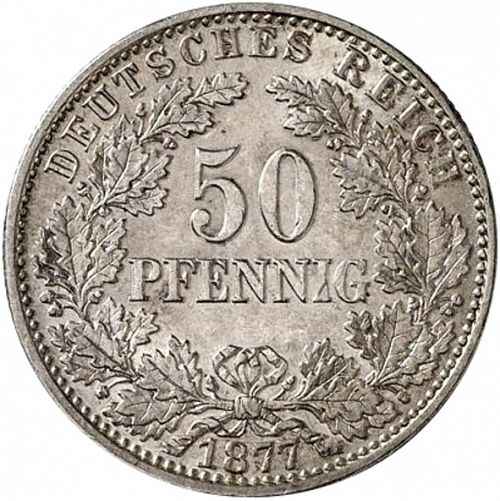 50 Pfenning Obverse Image minted in GERMANY in 1877F (1871-18 - Empire)  - The Coin Database