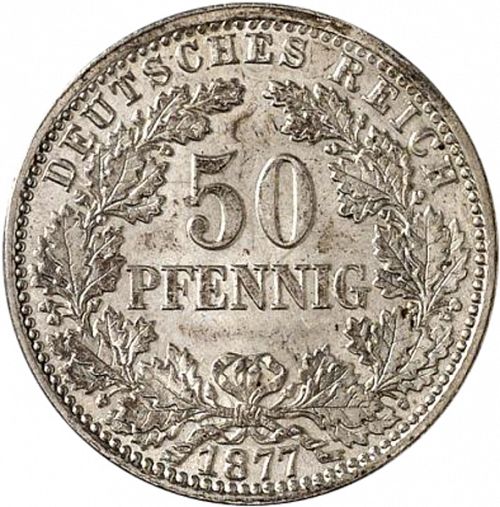 50 Pfenning Obverse Image minted in GERMANY in 1877H (1871-18 - Empire)  - The Coin Database