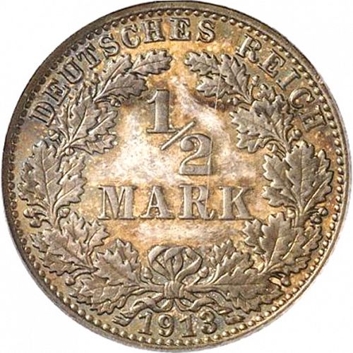 half Mark Obverse Image minted in GERMANY in 1913E (1871-18 - Empire)  - The Coin Database