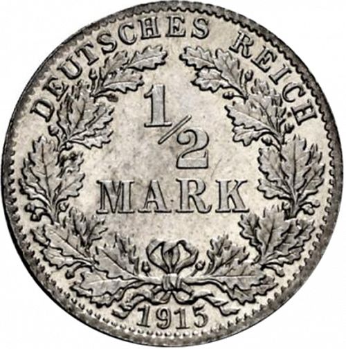half Mark Obverse Image minted in GERMANY in 1915D (1871-18 - Empire)  - The Coin Database