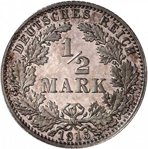 half Mark Obverse Image minted in GERMANY in 1915E (1871-18 - Empire)  - The Coin Database