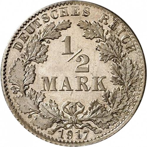 half Mark Obverse Image minted in GERMANY in 1917D (1871-18 - Empire)  - The Coin Database