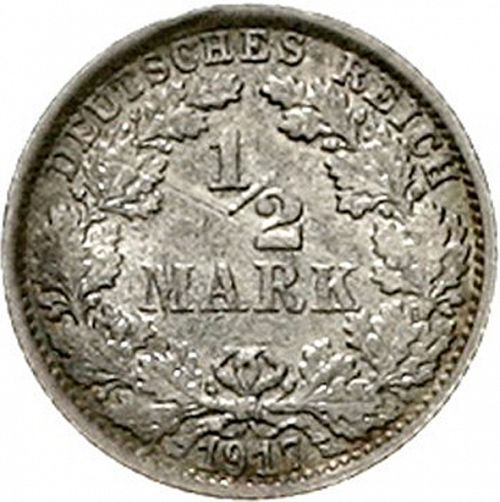 half Mark Obverse Image minted in GERMANY in 1917F (1871-18 - Empire)  - The Coin Database