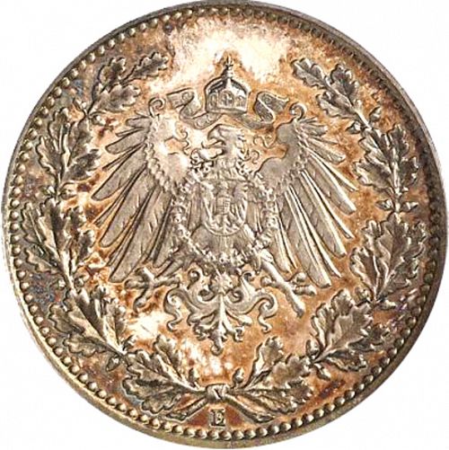 half Mark Reverse Image minted in GERMANY in 1913E (1871-18 - Empire)  - The Coin Database