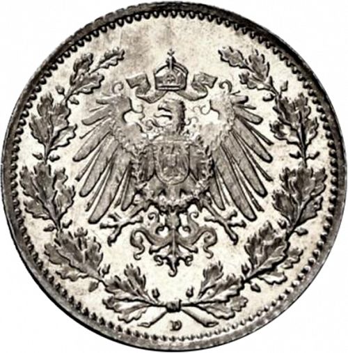 half Mark Reverse Image minted in GERMANY in 1915D (1871-18 - Empire)  - The Coin Database