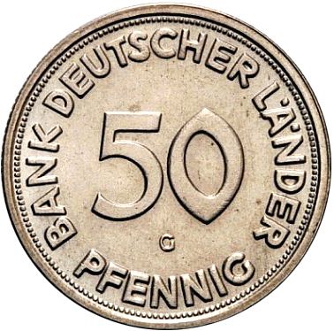 50 Pfennig Obverse Image minted in GERMANY in 1950G (1949-01 - Federal Republic)  - The Coin Database